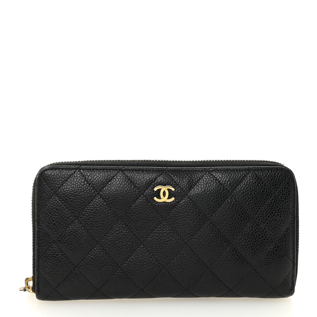 Caviar Quilted Large Gusset Zip Around Wallet Black