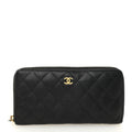 Caviar Quilted Large Gusset Zip Around Wallet Black