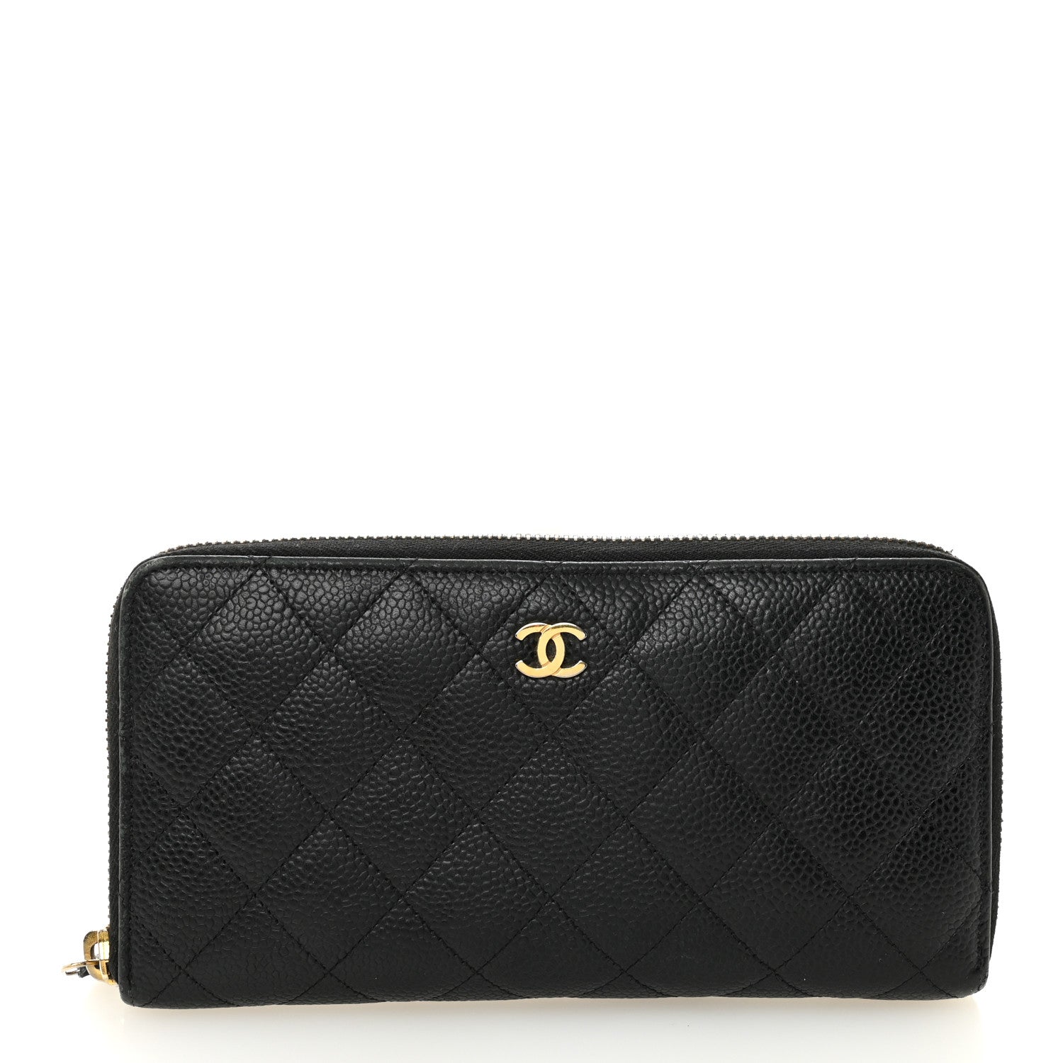 Caviar Quilted Large Gusset Zip Around Wallet Black