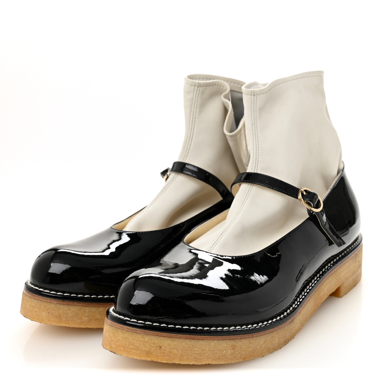 Patent Mary Jane Sock Boots 39 Black White
