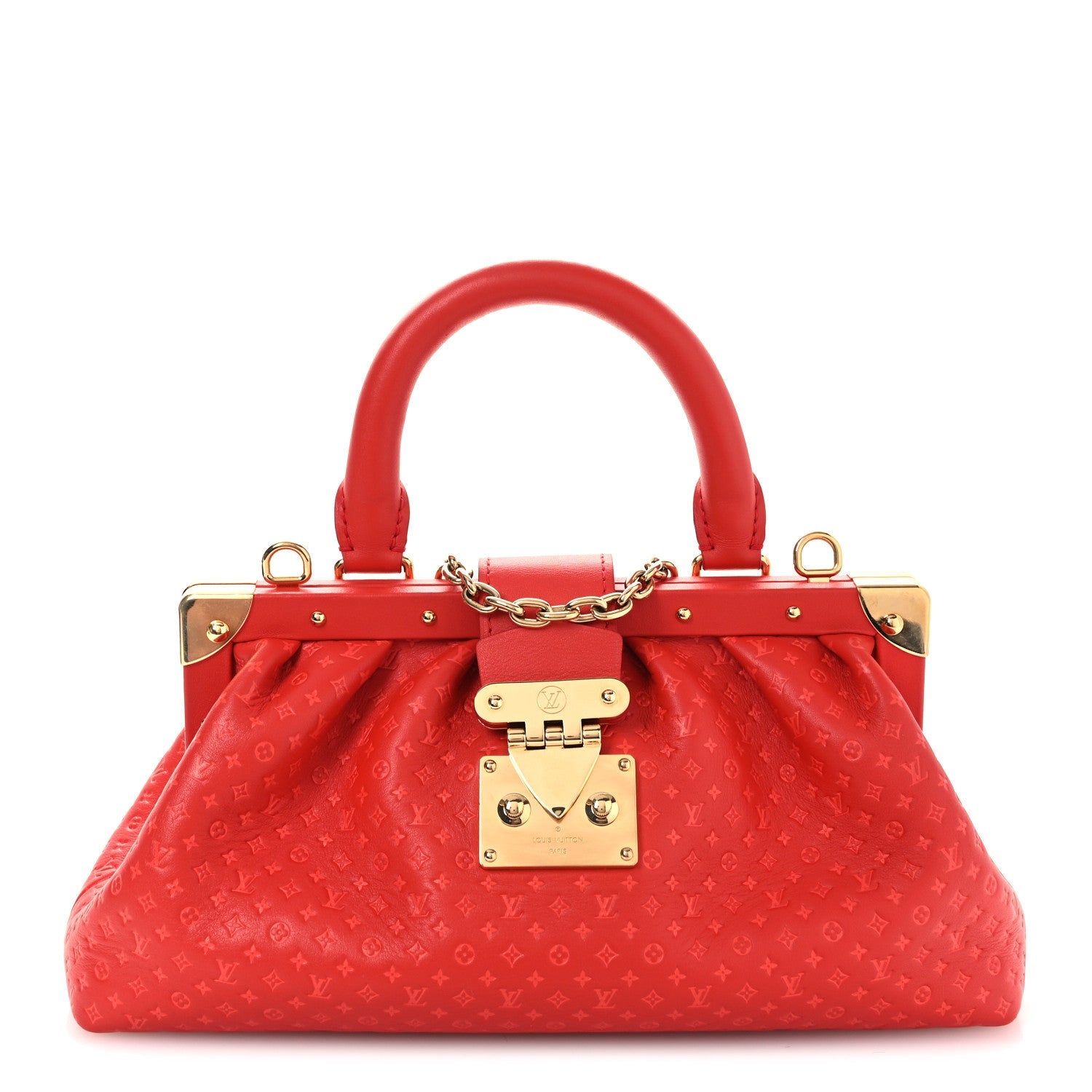 Louis Vuitton Calfskin Nanogram Embossed Clutch Red