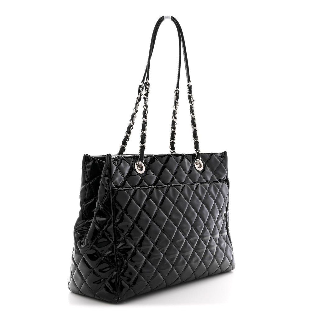Chanel Patent Quilted Large Coco Shine Shopping Tote Black
