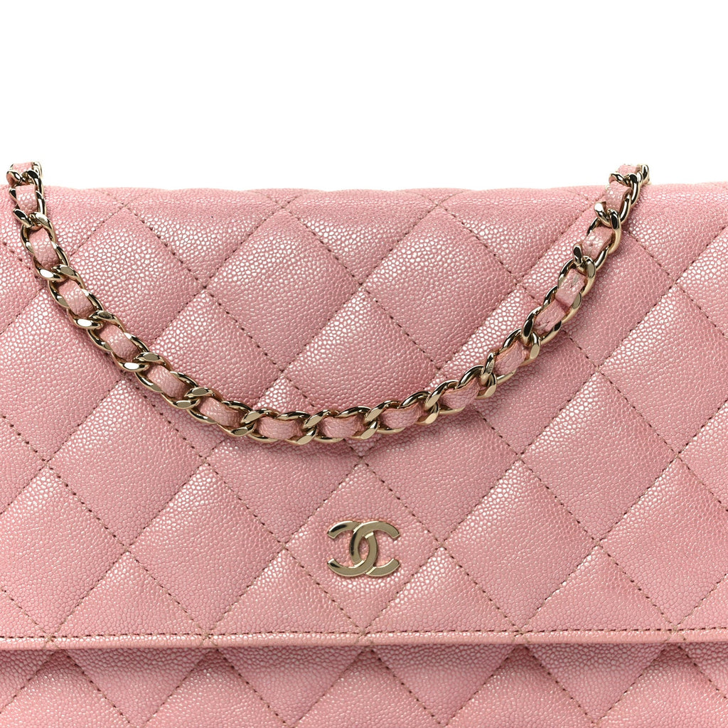 Chanel Iridescent Caviar Quilted Wallet on Chain WOC Rose Pink