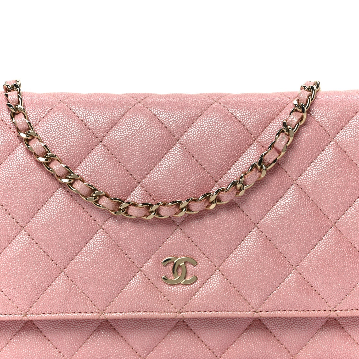 Chanel Iridescent Caviar Quilted Wallet on Chain WOC Rose Pink