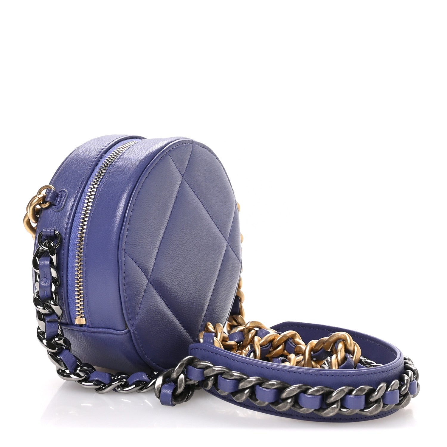 Chanel Lambskin Quilted Chanel 19 Round Clutch With Chain Purple