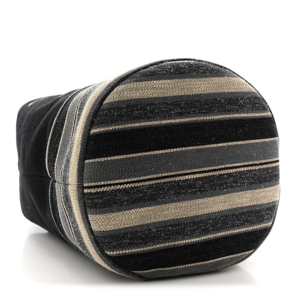 Chanel Striped Canvas Deauville Drawstring Backpack Black