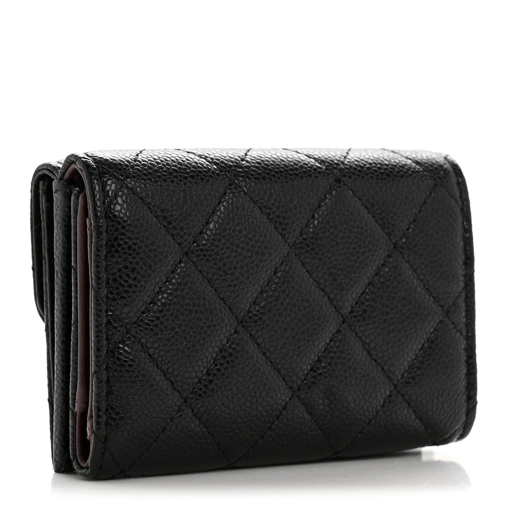 Caviar Quilted Double Flap Wallet Black