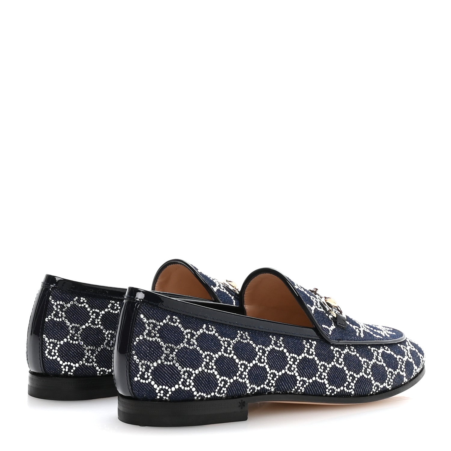 Gucci Denim Crystal GG Monogram Horsebit Womens Jordaan Loafers 37 Deep Blue Blue Milad