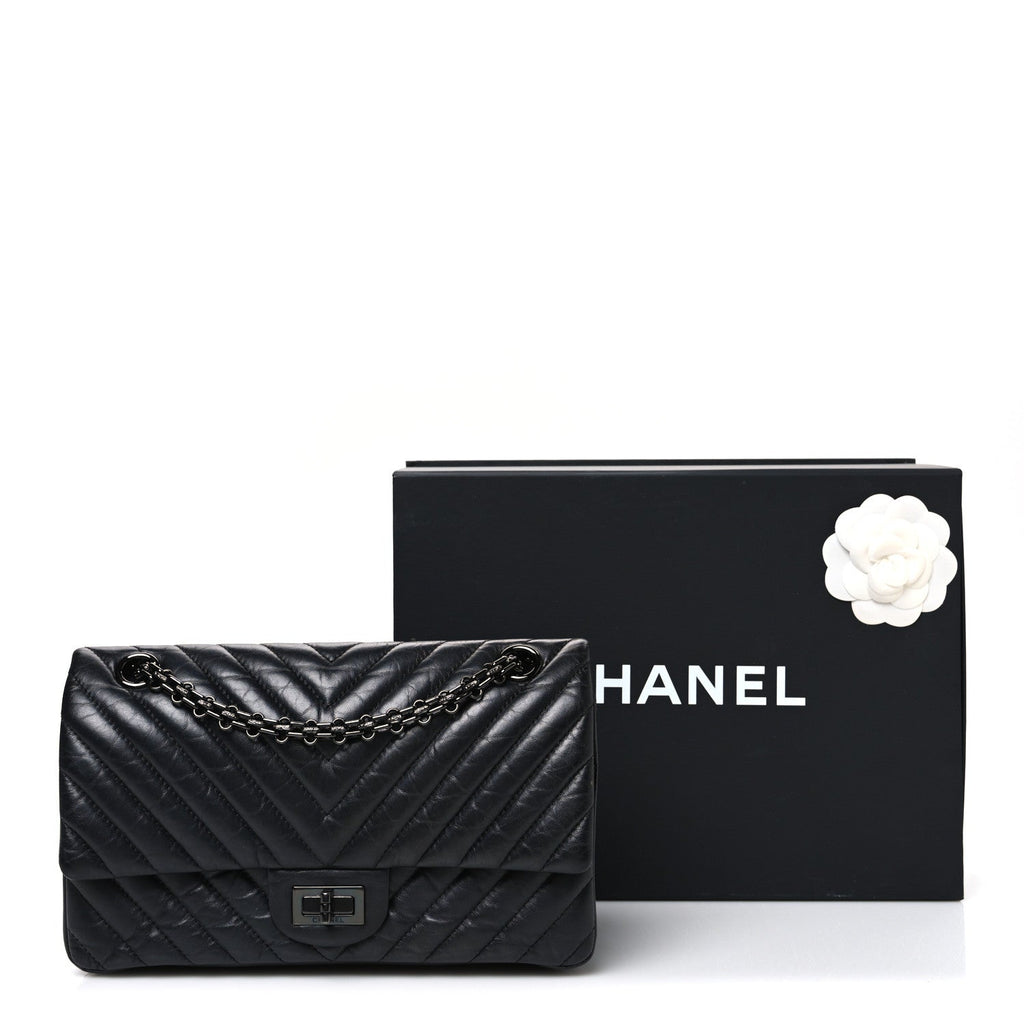 Chanel Aged Calfskin Chevron Quilted 2.55 Reissue 225 Flap So Black