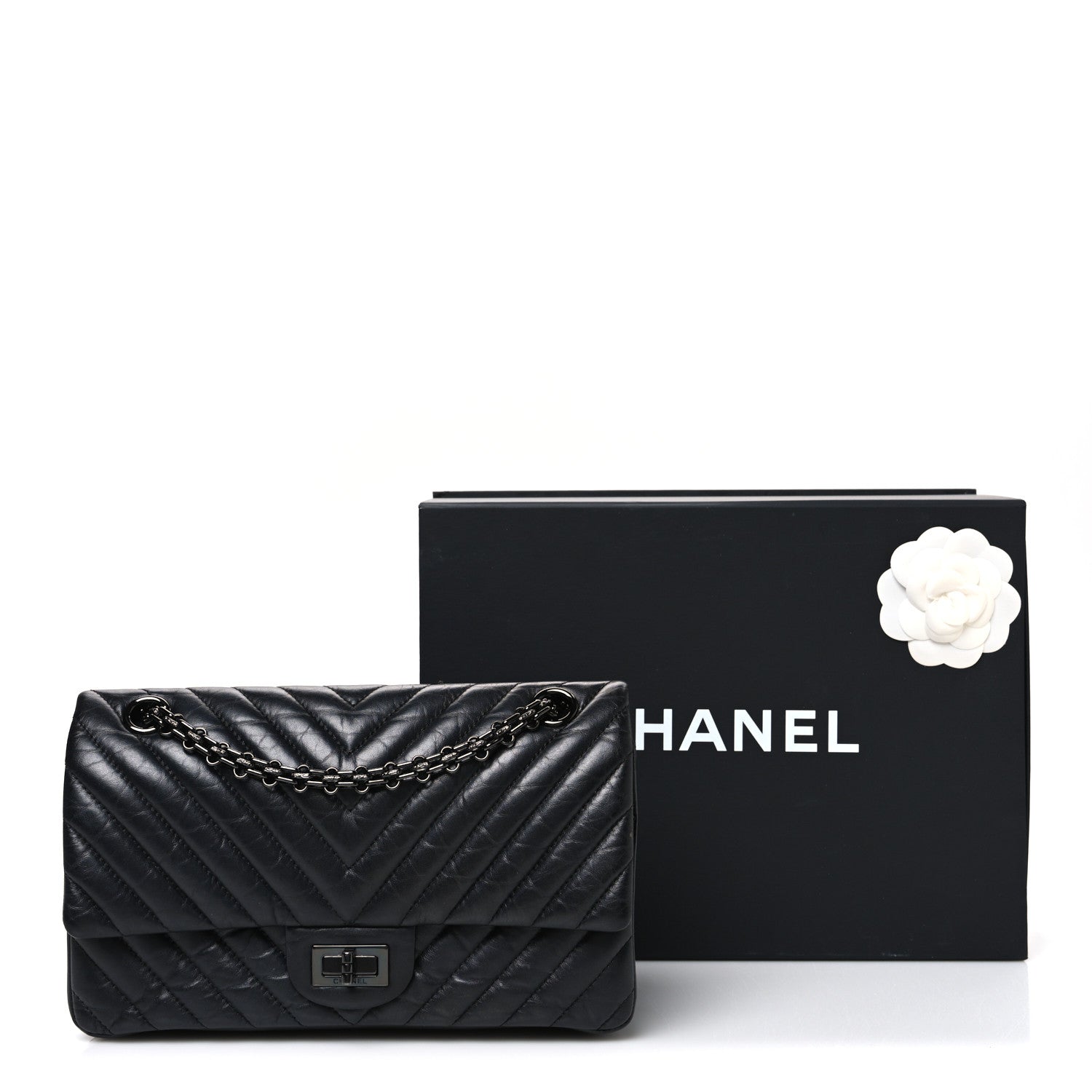 Chanel Aged Calfskin Chevron Quilted 2.55 Reissue 225 Flap So Black