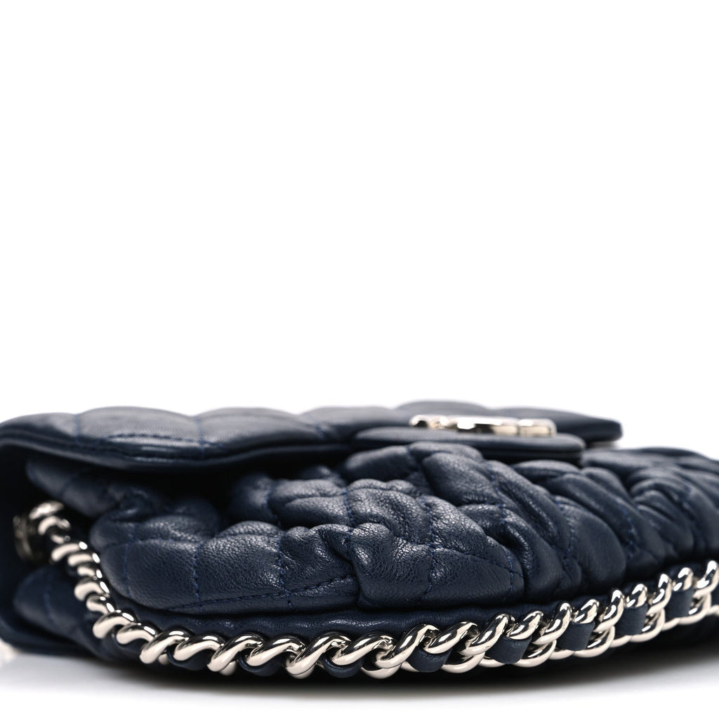 Chanel Washed Lambskin Quilted Mini Chain Around Messenger Navy Blue