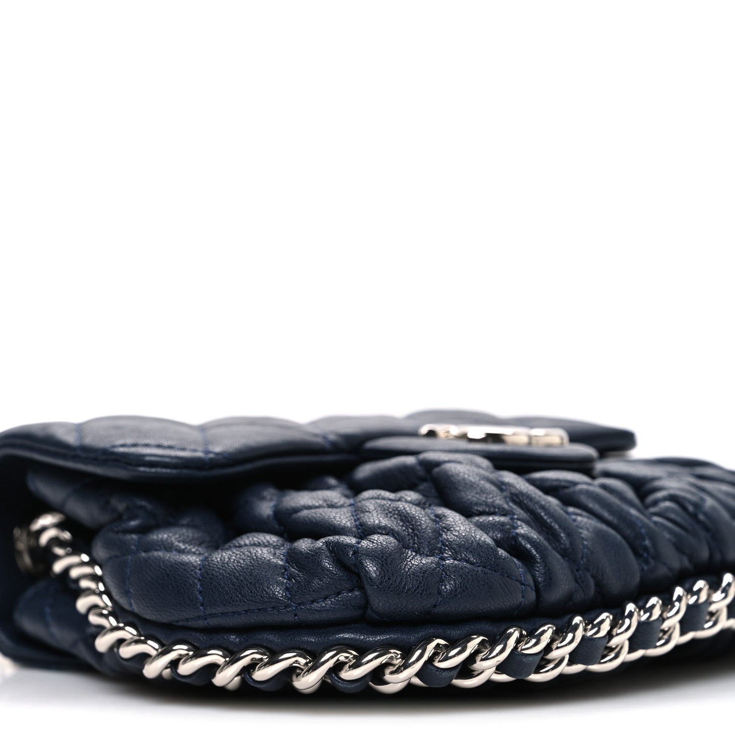 Chanel Washed Lambskin Quilted Mini Chain Around Messenger Navy Blue