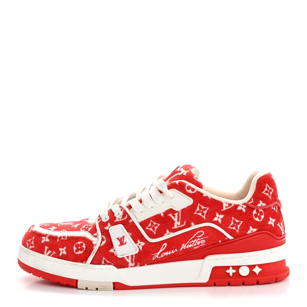 Louis Vuitton Jacquard Velvet Monogram Mens LV Trainer Sneakers 8 Red