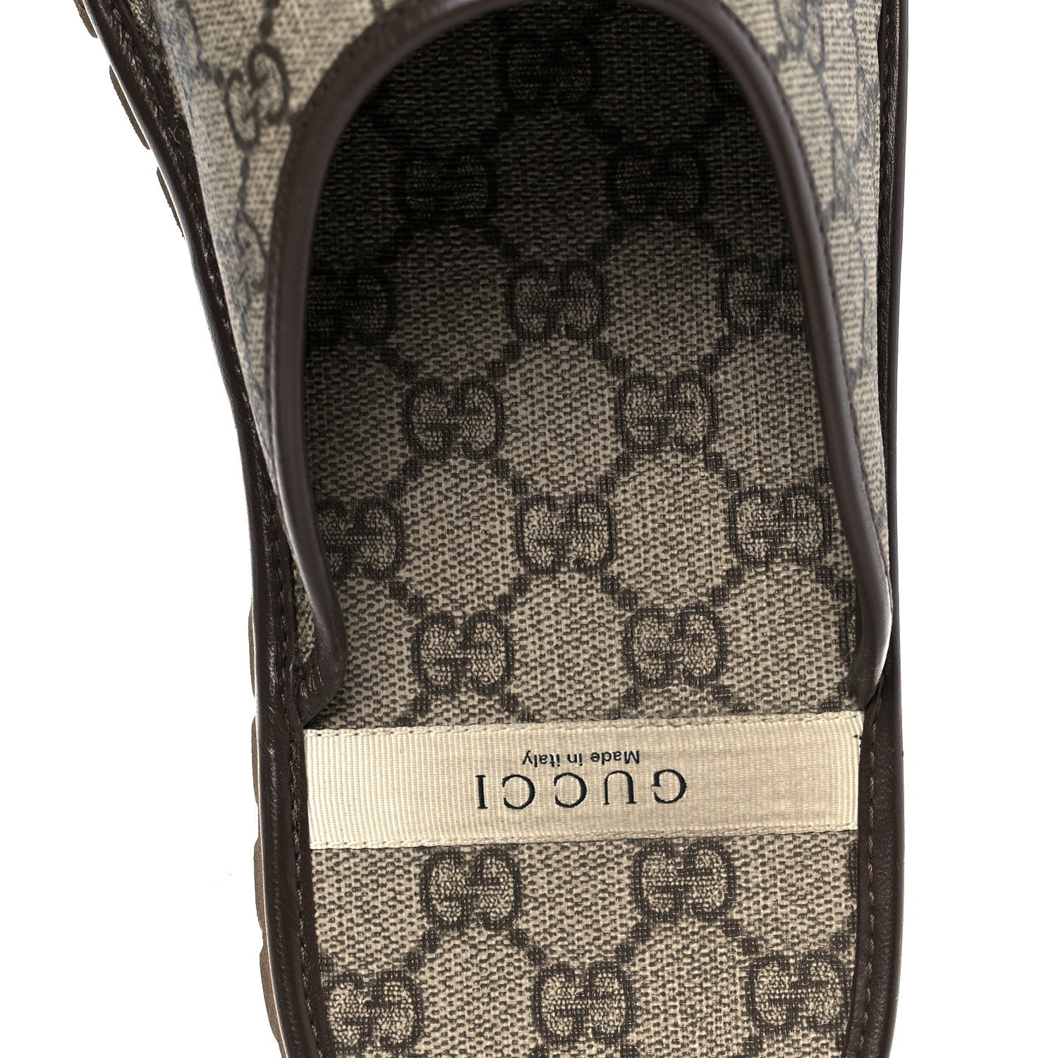Gucci GG Supreme Monogram Miro Soft Calfskin Men's Horsebit Slippers 10 Beige Ebony New Acero