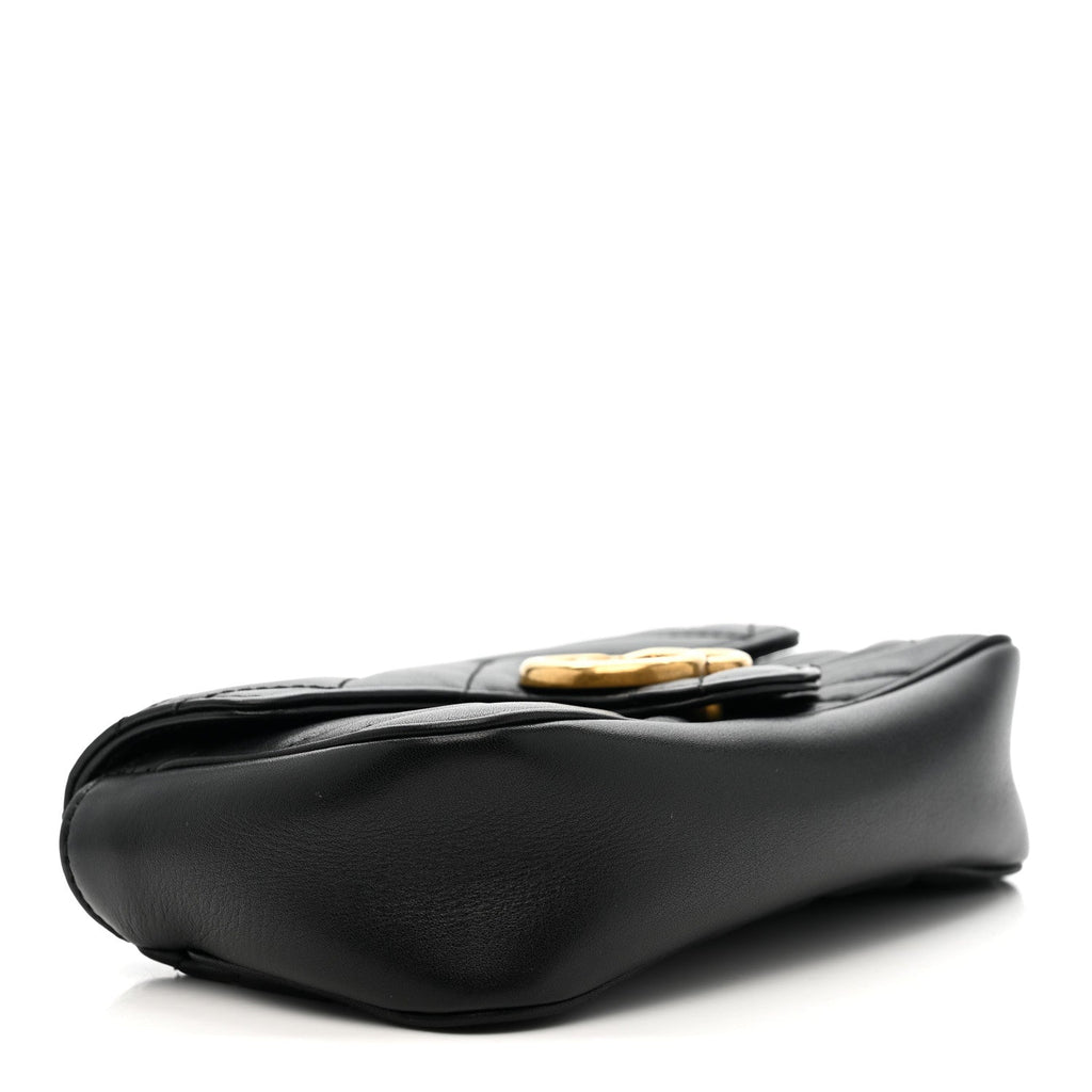 Gucci Calfskin Matelasse Super Mini GG Marmont Shoulder Bag Black