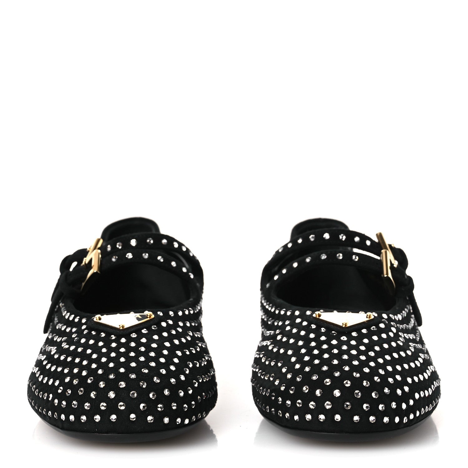 Prada Suede Crystal Studded Ballerina Flats 37 Black