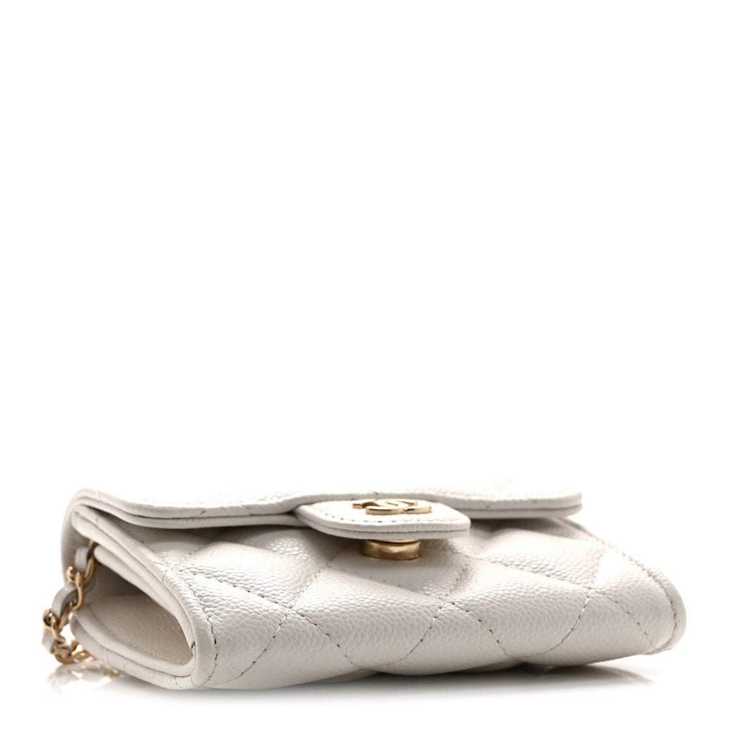 Chanel Caviar Quilted Flap Card Holder On Chain White