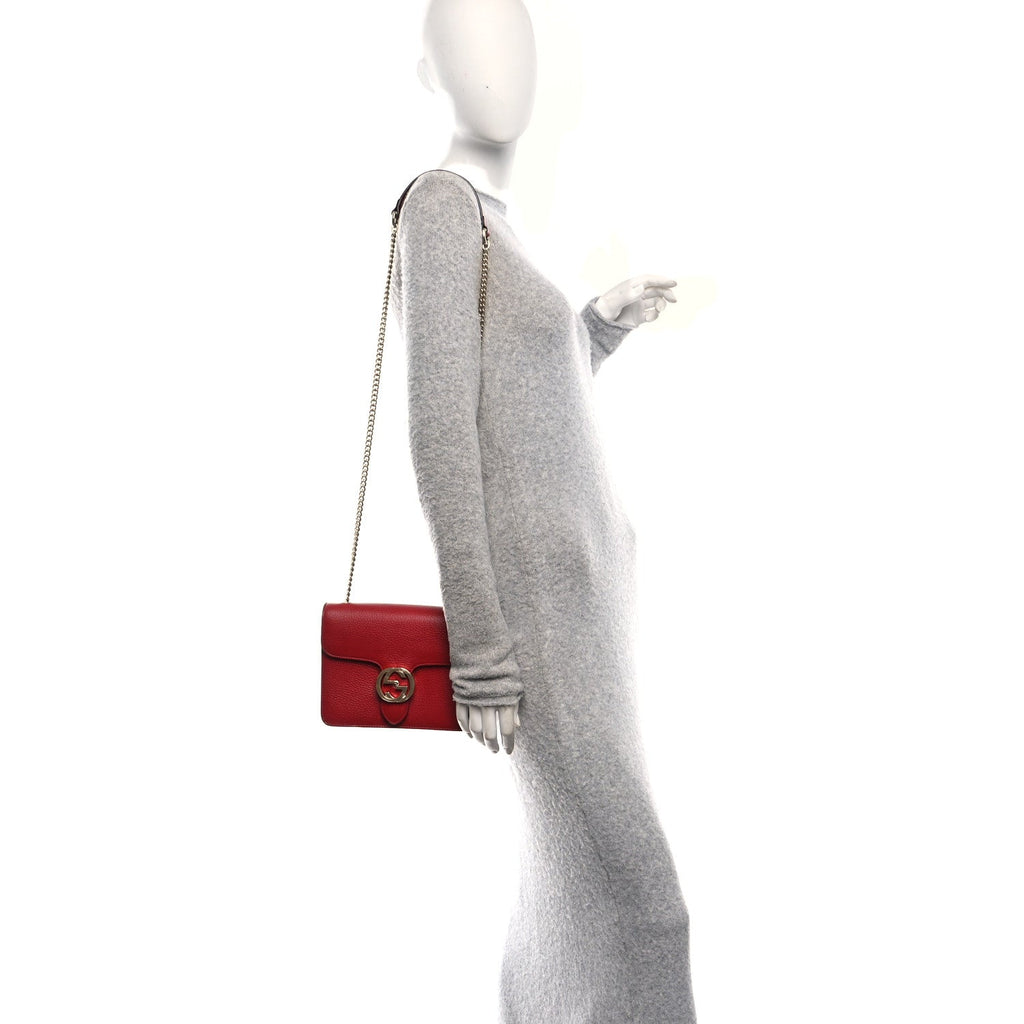 Gucci Dollar Calfskin Small Interlocking G Shoulder Bag Red