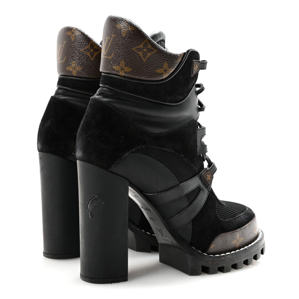 Louis Vuitton Suede Calfskin Monogram Star Trail Ankle Boots 39.5 Black