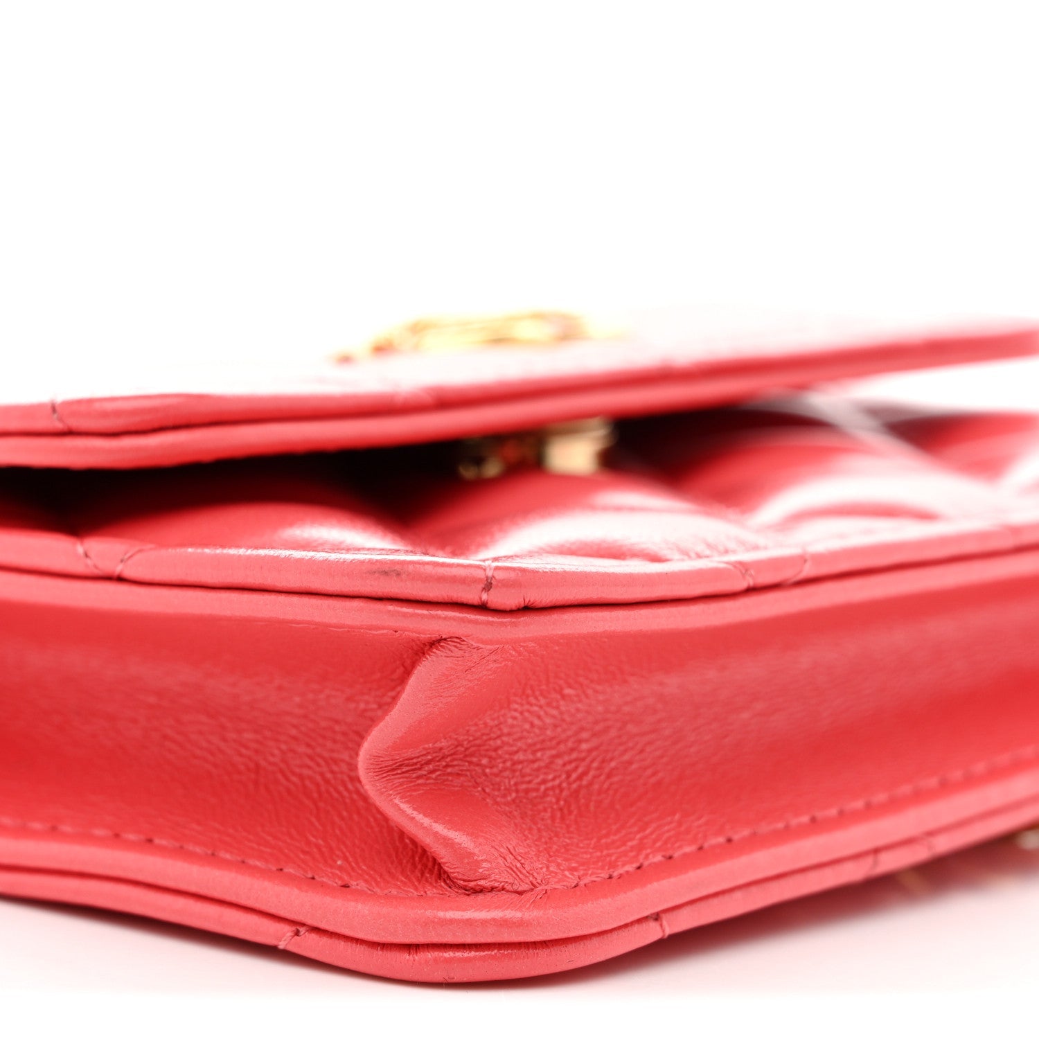 Chanel Shiny Lambskin Quilted Card Holder On Chain Pink