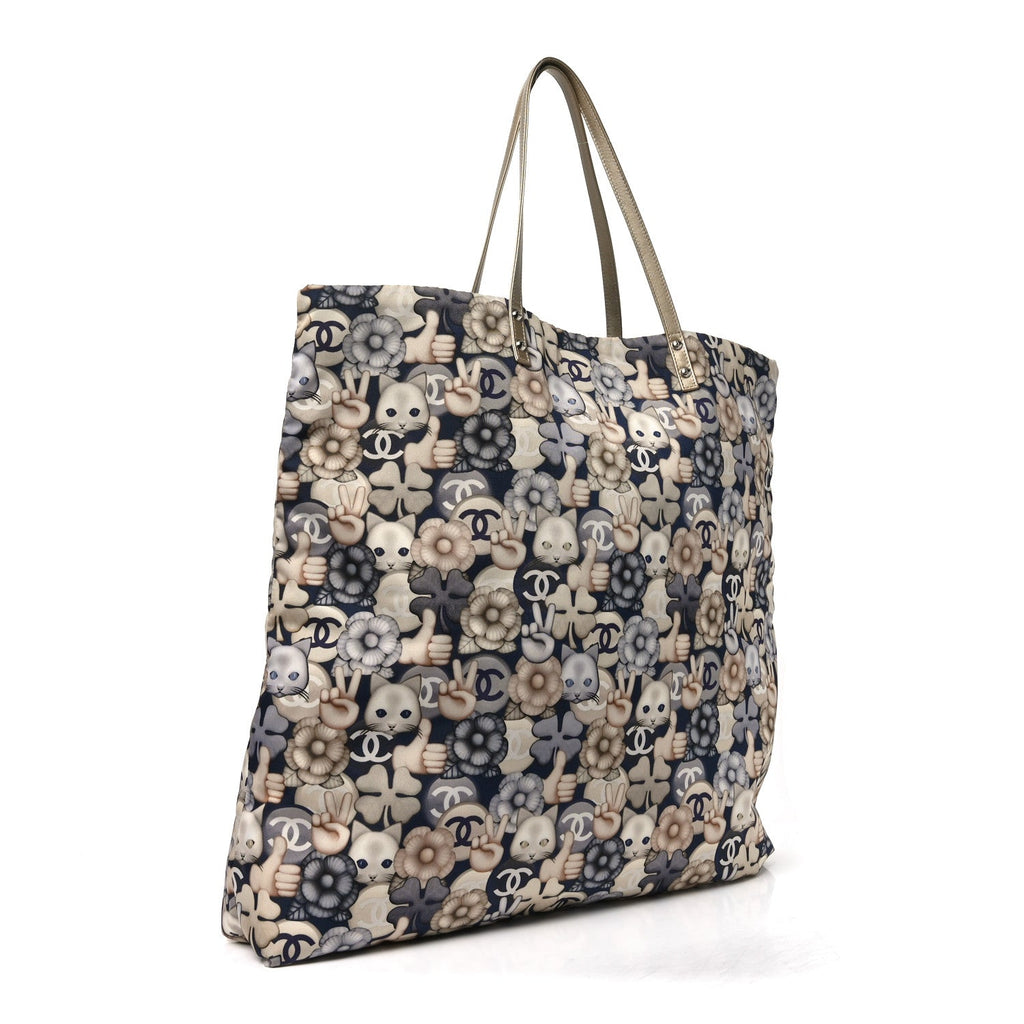 Chanel Nylon Cat Emoticon Tote Navy Silver