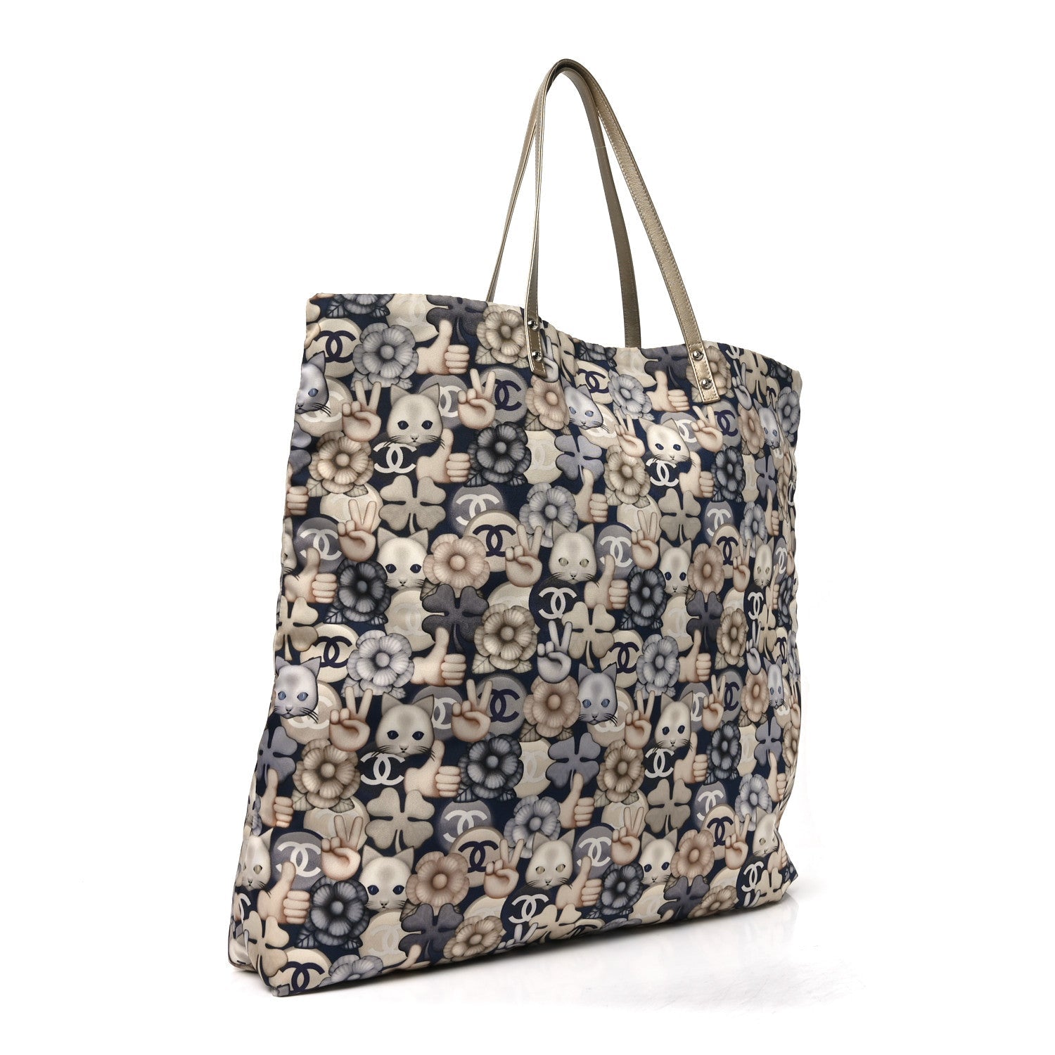 Chanel Nylon Cat Emoticon Tote Navy Silver