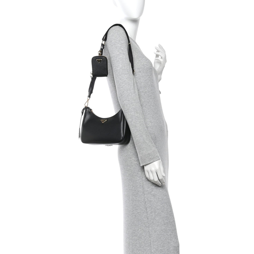 Prada Saffiano Lux Re-Edition 2005 Shoulder Bag Black