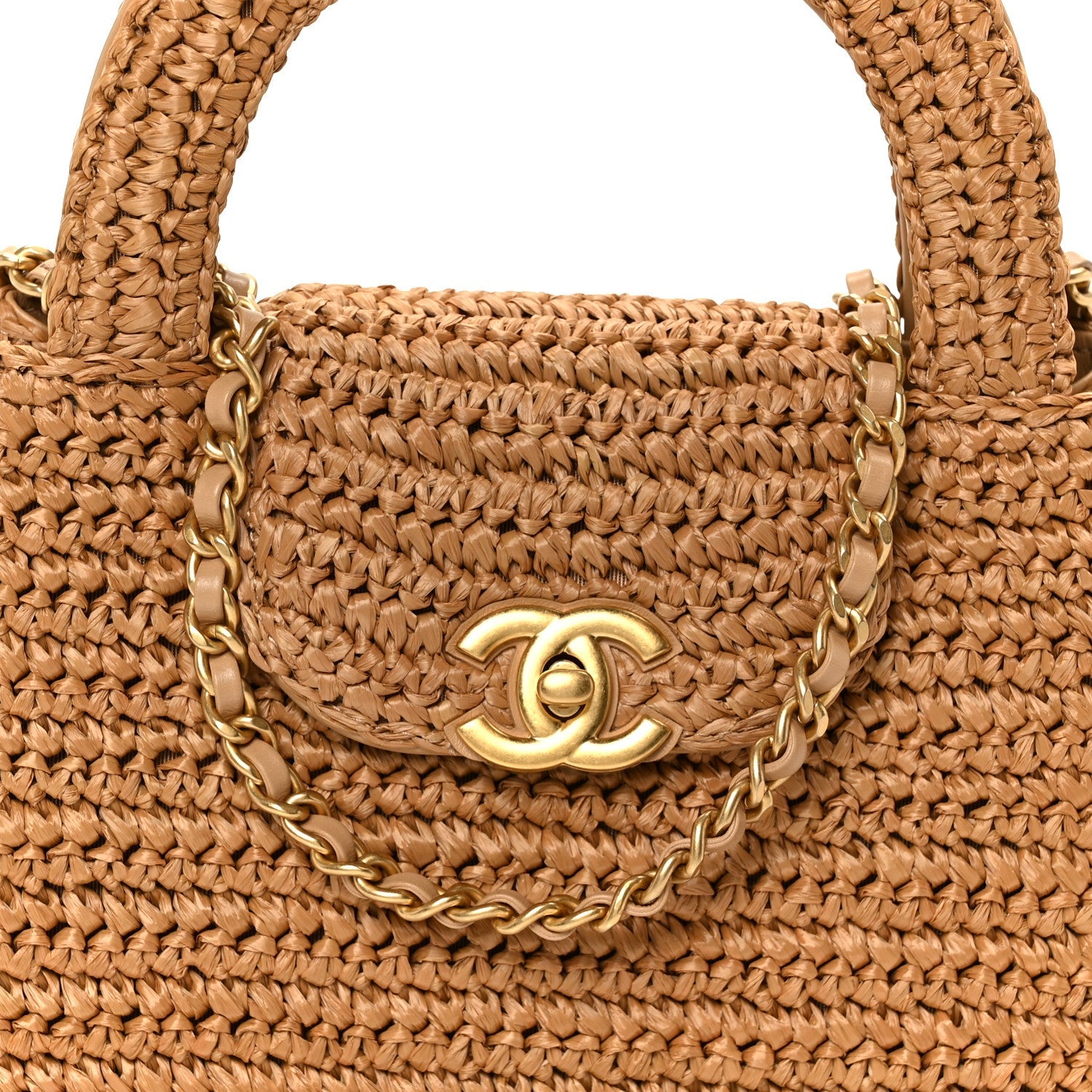 Chanel Braided Raffia Nano Kelly Flap Bag Dark Beige