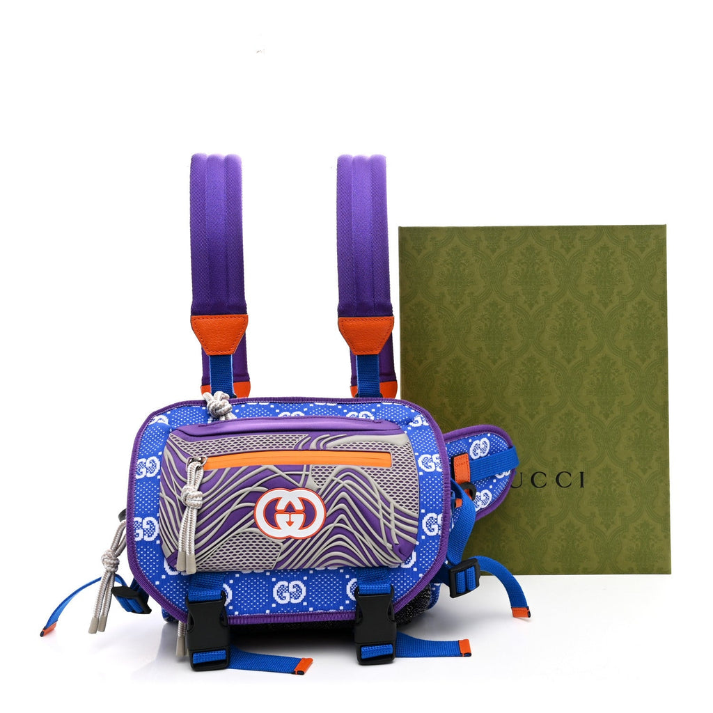 Gucci Jersey GG Monogram All Over Sporty Flap Backpack Blue Multicolor