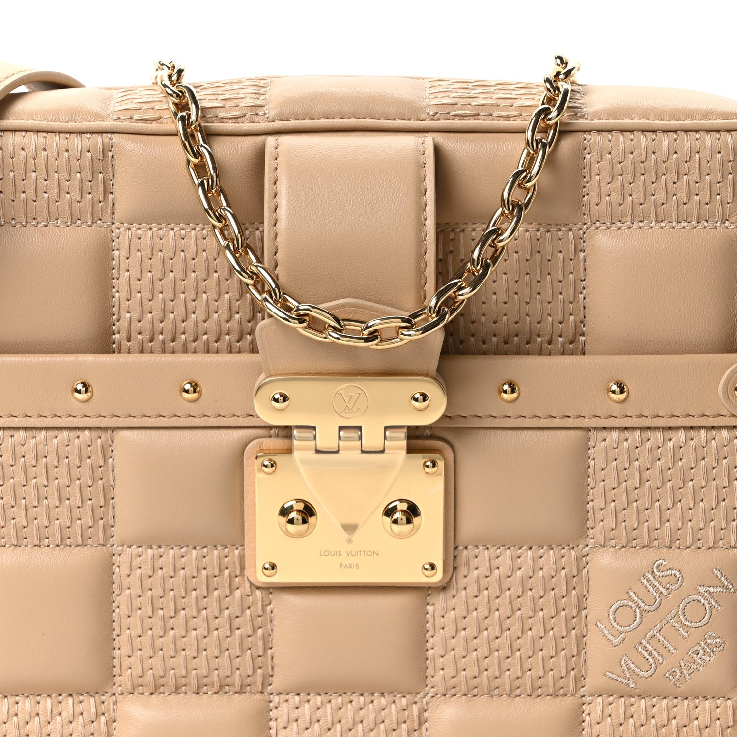 Louis Vuitton Lambskin Damier Quilt Troca MM Cashmere Beige