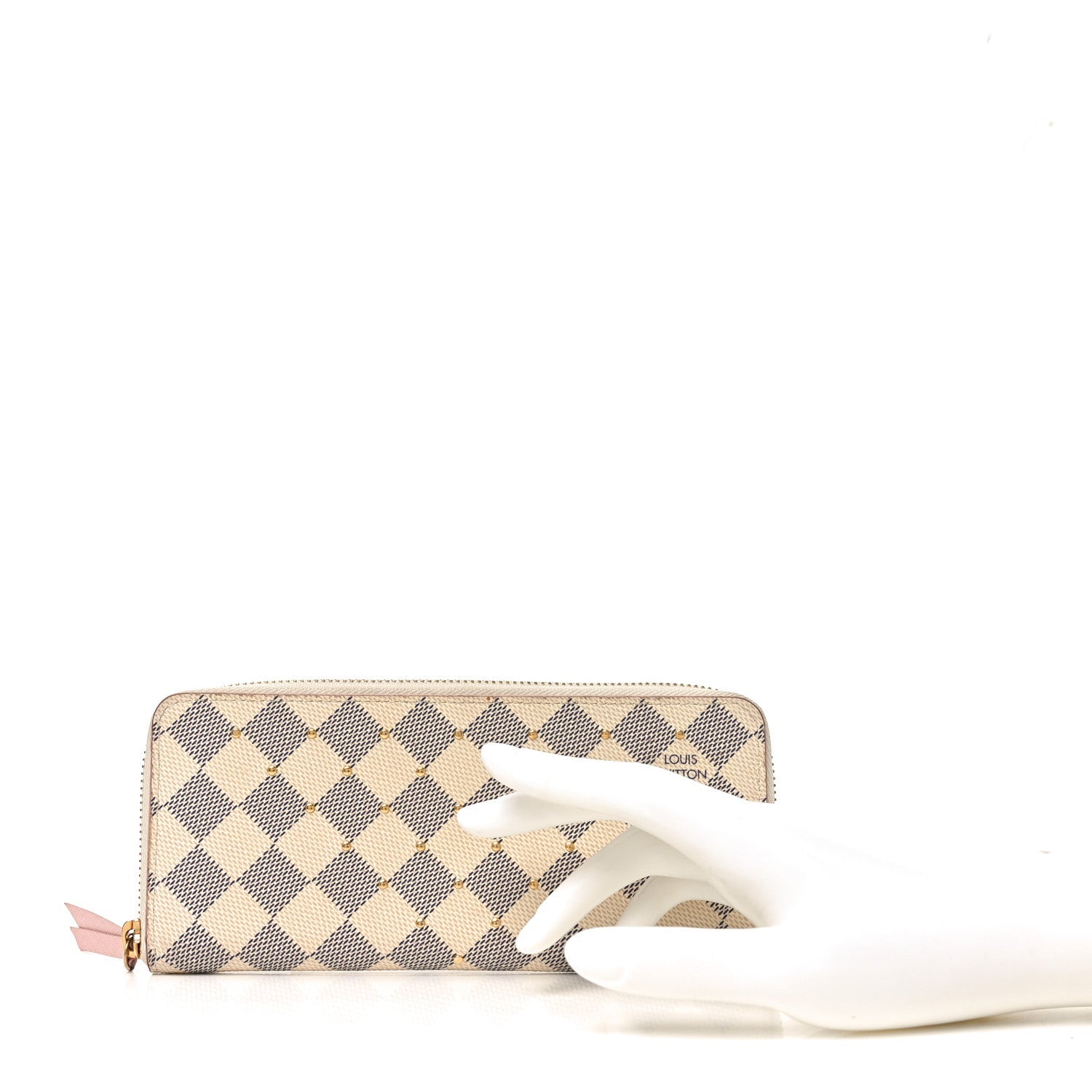 Louis Vuitton Damier Azur Studded Clemence Wallet Rose Ballerine
