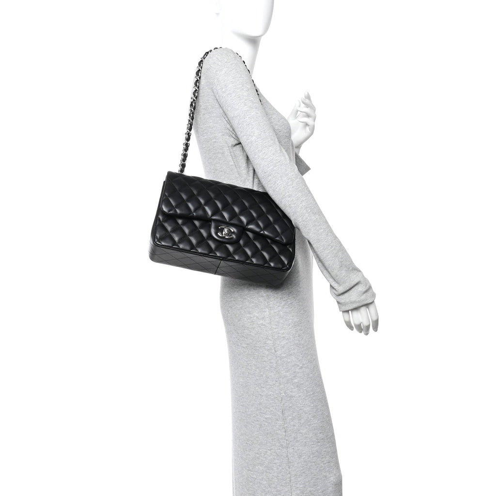 Chanel Lambskin Quilted Jumbo Double Flap Black