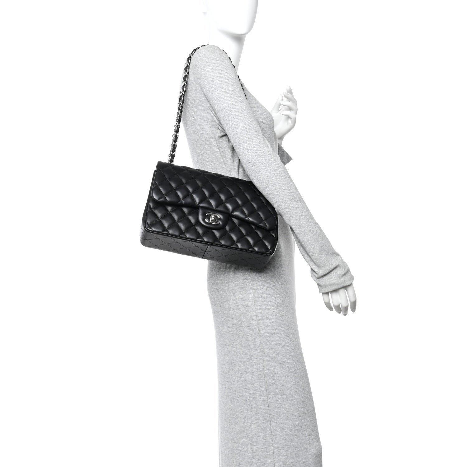 Chanel Lambskin Quilted Jumbo Double Flap Black