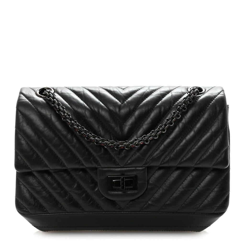 Chanel Aged Calfskin Chevron Quilted 2.55 Reissue 225 Flap So Black