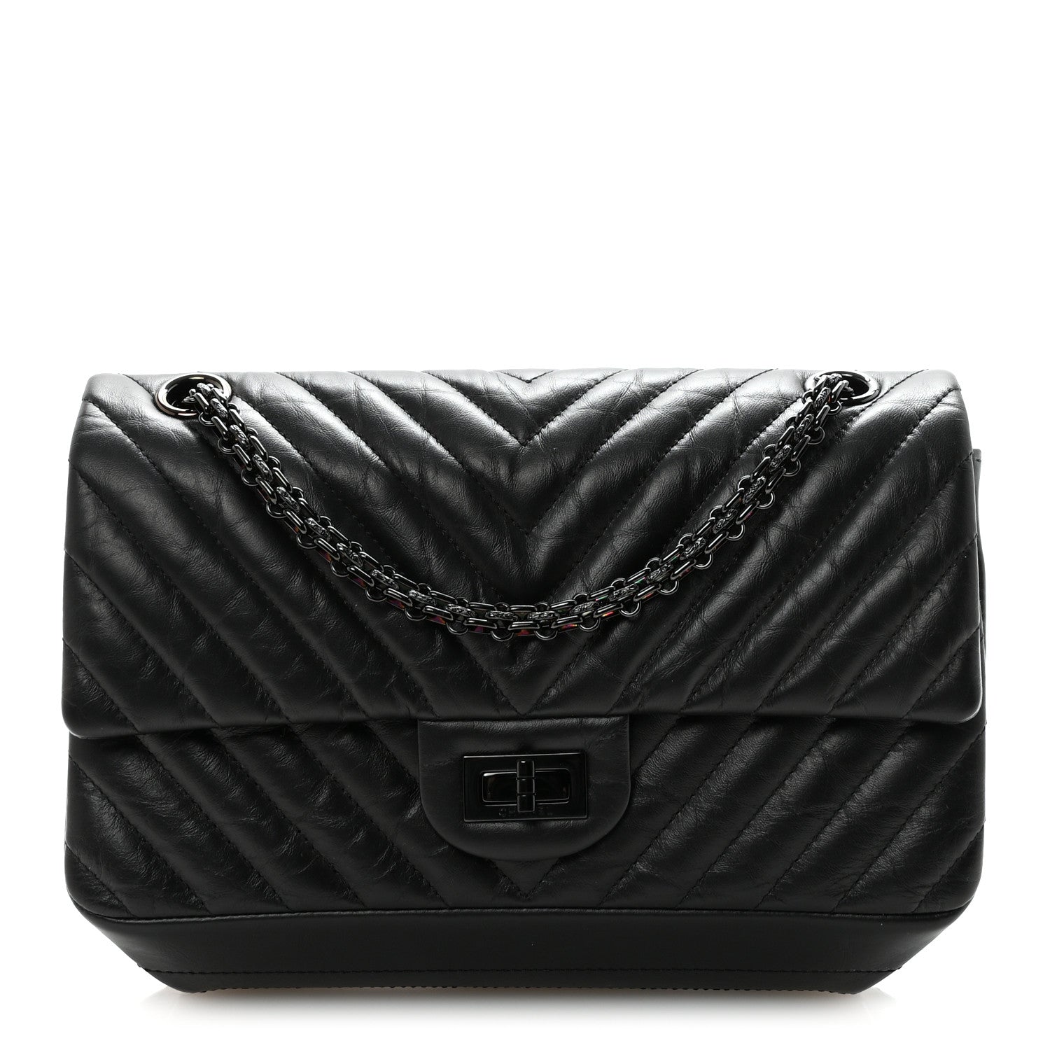 Chanel Aged Calfskin Chevron Quilted 2.55 Reissue 225 Flap So Black