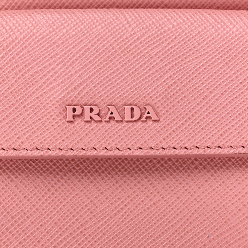 Prada Saffiano Key Ring Card Holder Wallet Petalo