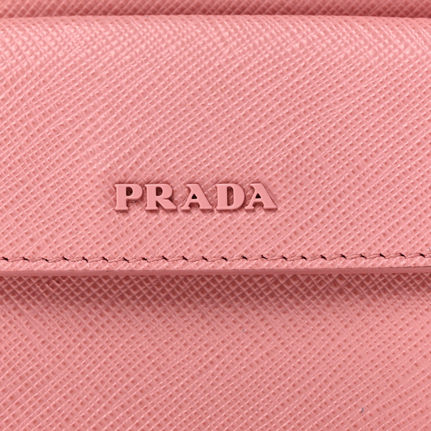 Prada Saffiano Key Ring Card Holder Wallet Petalo