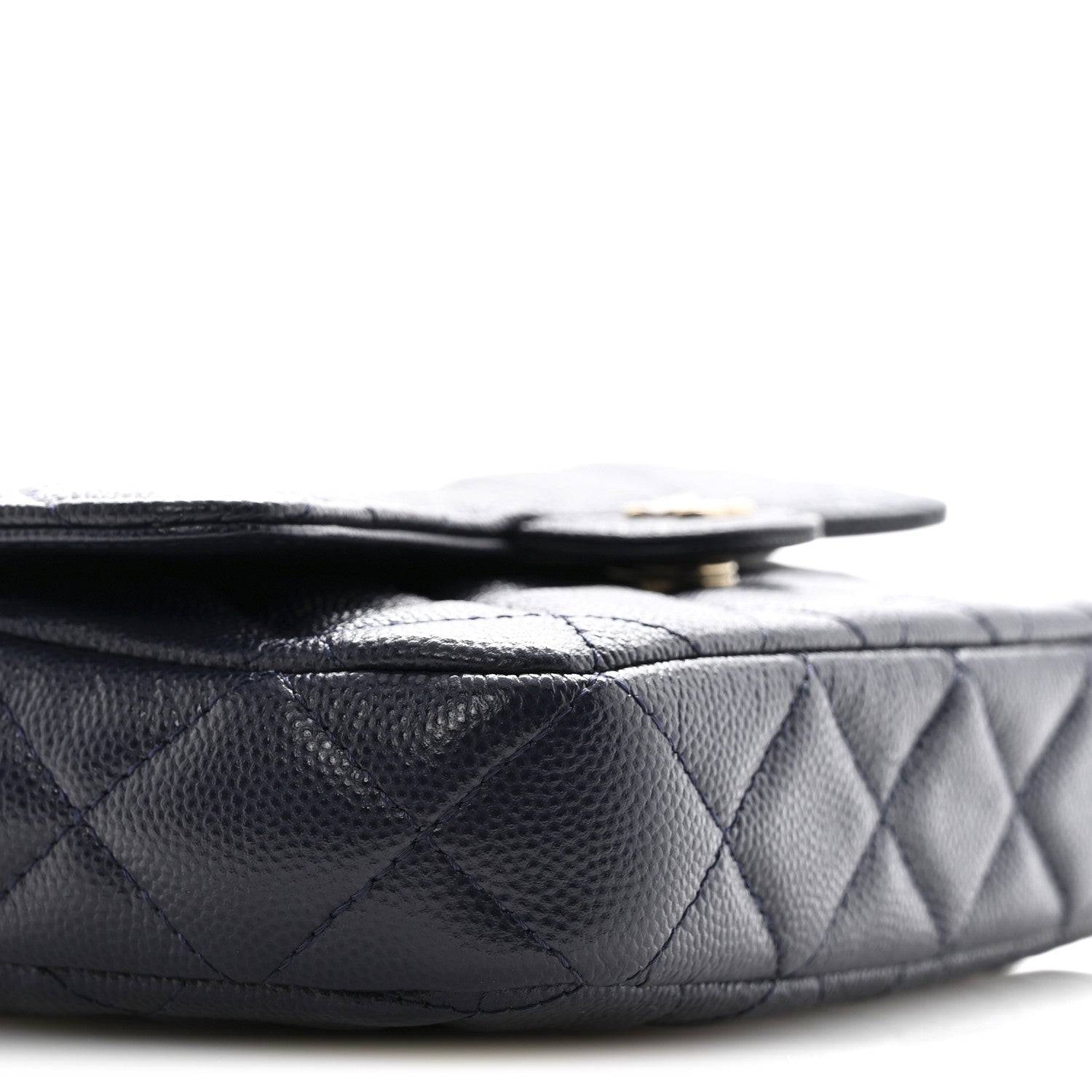 Caviar Quilted Flap Phone Holder With Chain Navy