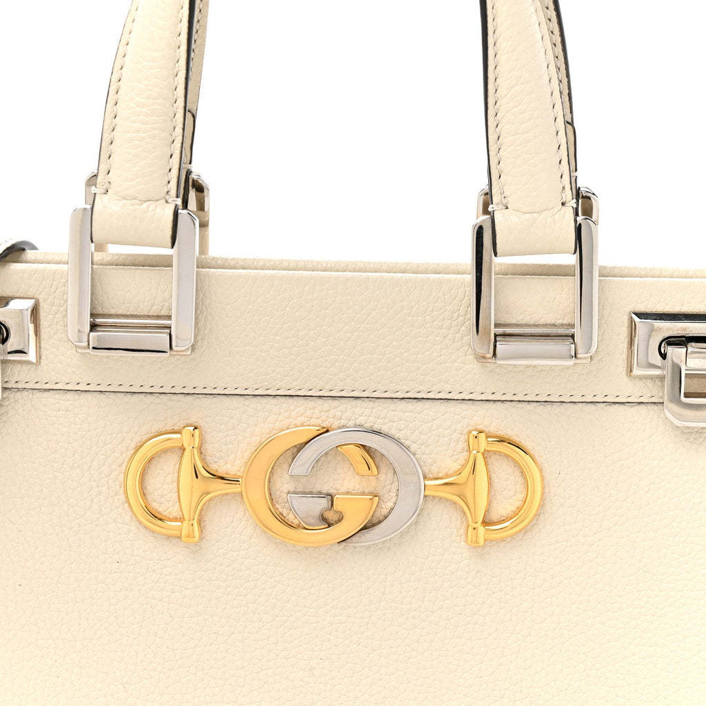 Gucci Grainy Calfskin Small Zumi Top Handle Bag Mystic White