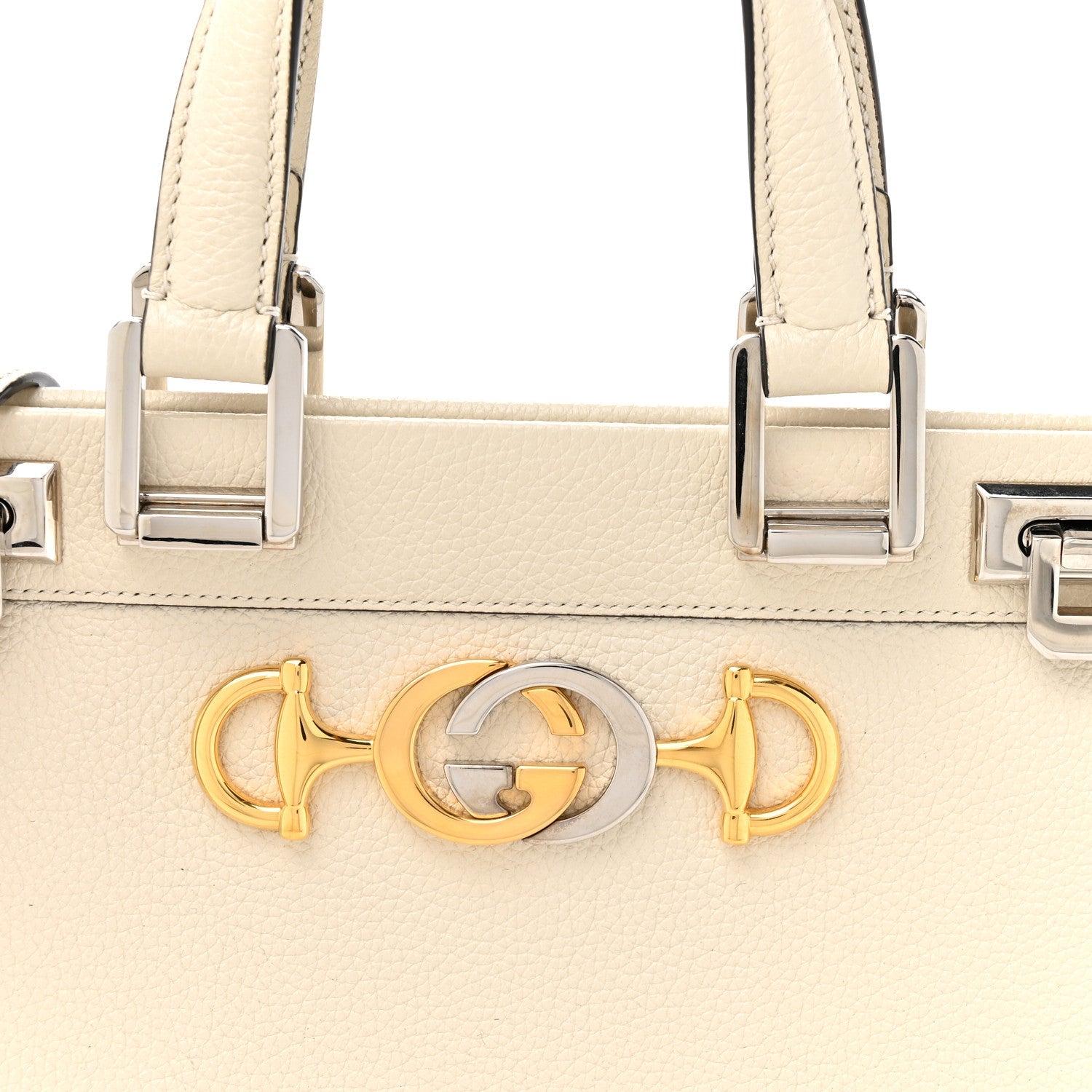 Gucci Grainy Calfskin Small Zumi Top Handle Bag Mystic White
