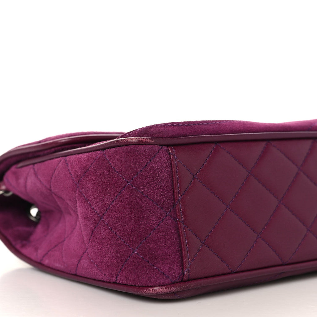 Chanel Suede Lambskin Scallop Quilted Medium Pagoda Flap Purple