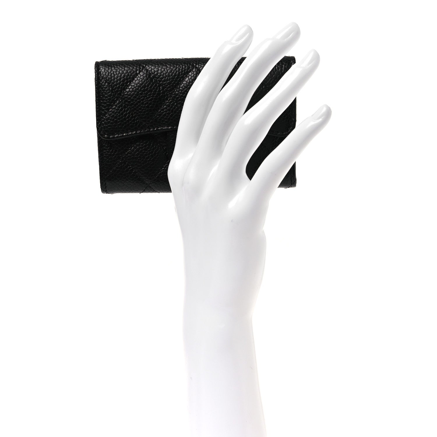 Caviar Quilted Flap Card Holder Wallet Black