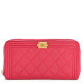 Lambskin Quilted Boy Zip Around Wallet Pink