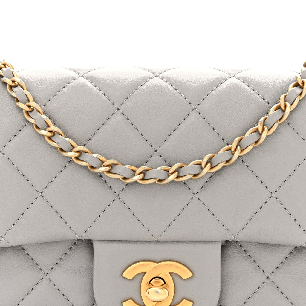 Chanel Lambskin Quilted Mini Rectangular Pearl Crush Flap Grey