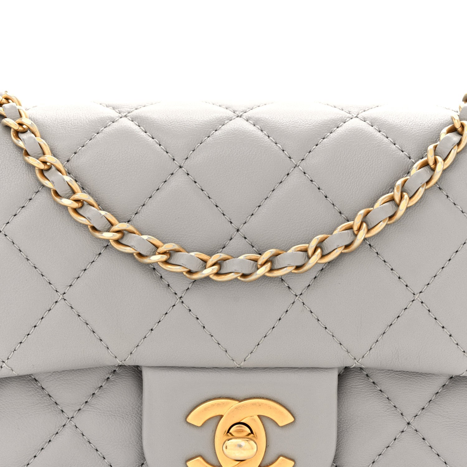 Chanel Lambskin Quilted Mini Rectangular Pearl Crush Flap Grey
