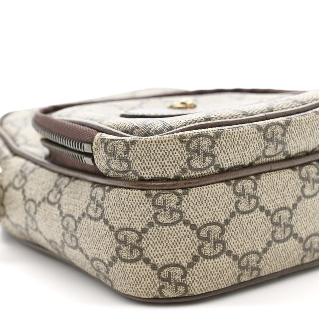 Gucci GG Supreme Monogram Mini Neo Vintage Double Zip Messenger Bag Beige New Acero Crop