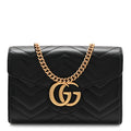 Gucci Calfskin Matelasse GG Marmont Chain Wallet Black