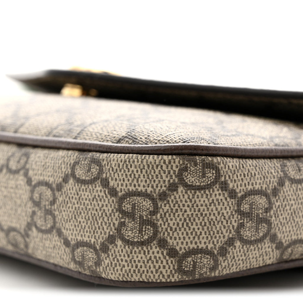 Gucci GG Supreme Monogram Textured Dollar Calfskin Web Mini Ophidia Envelope Shoulder Bag Beige Ebony
