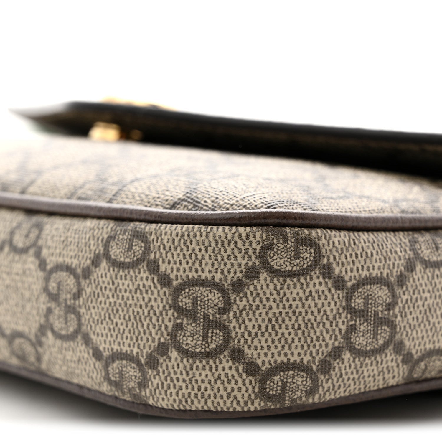 Gucci GG Supreme Monogram Textured Dollar Calfskin Web Mini Ophidia Envelope Shoulder Bag Beige Ebony