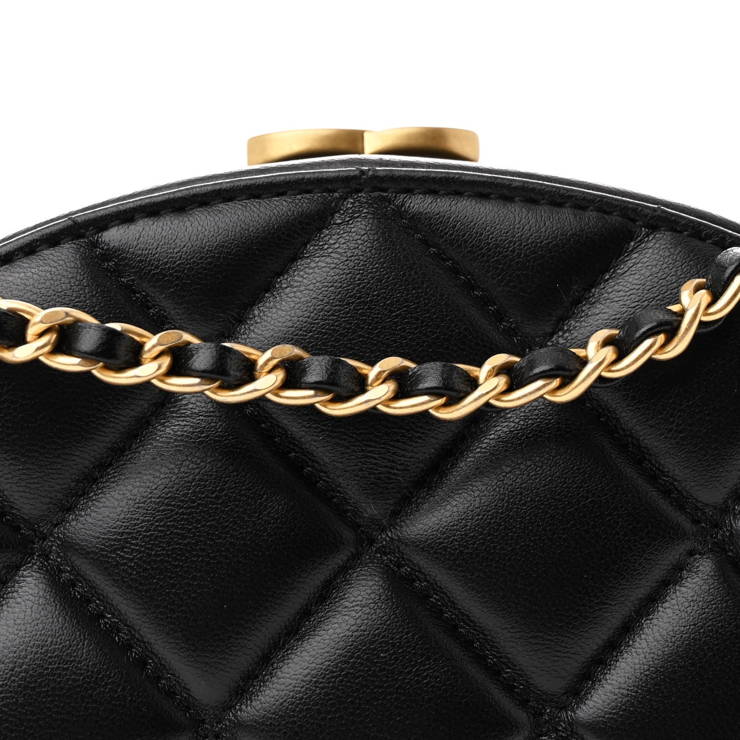 Chanel Lambskin Round Clutch With Chain Black
